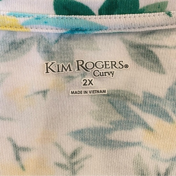 KIM ROGERS CURVY  Plus size 2X Floral knit tee top 3/4 sleeve stretchy pull on - Picture 6 of 8